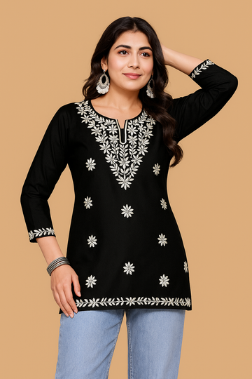 Black Bloom Embroidery Top